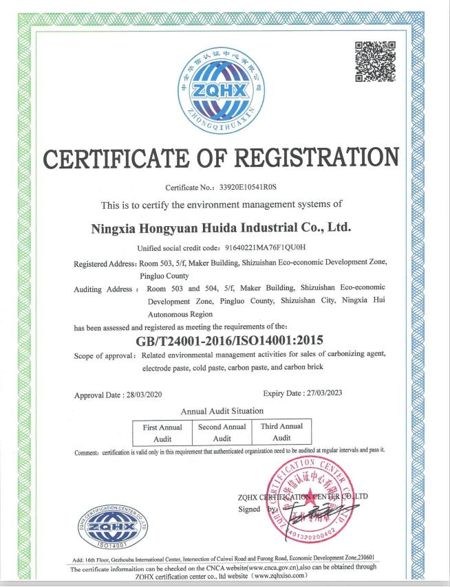 Enviroment management system of Ningxia Hongyuan Huida Industrial Co.,Ltd